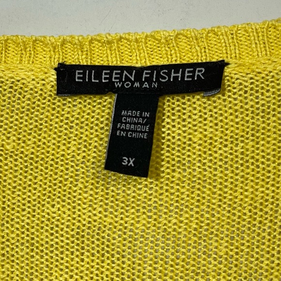 Eileen Fisher Organic Linen Yellow Knit Sweater Top Deep V Neck Top Plus Size 3X - Picture 3 of 12